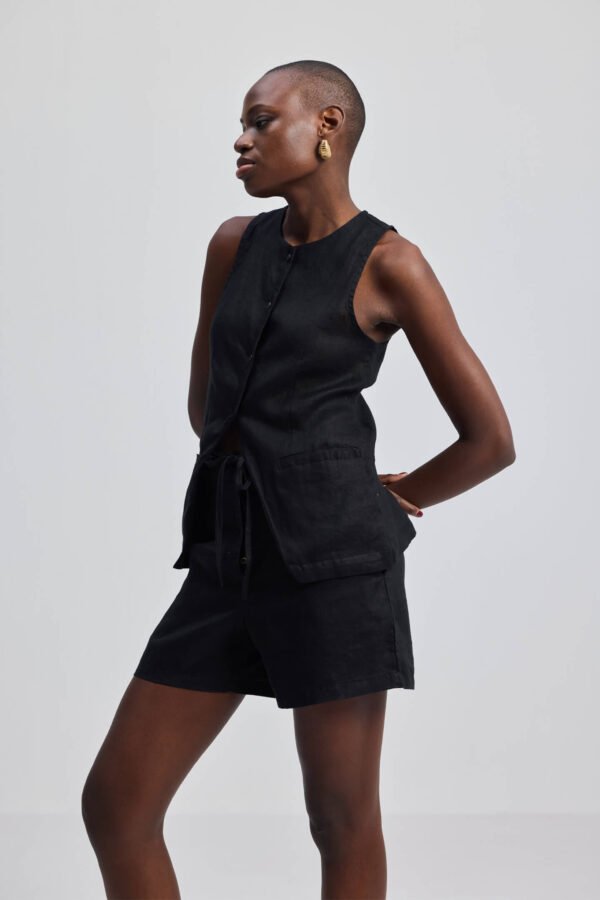 Hemp Vest Jacket in Black - Image 3