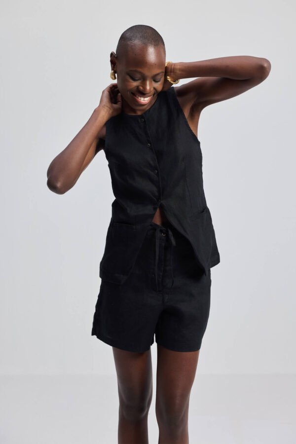 Hemp Vest Jacket in Black - Image 4