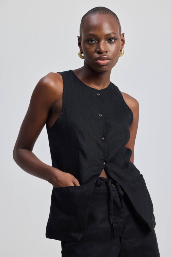 Hemp Vest Jacket in Black - Image 5
