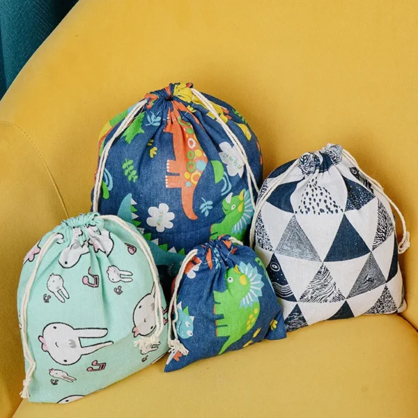 Printed Cotton Hemp Drawstring Bundle Pocket Small Cloth Bag Sundries Underwear Cartoon Storage Bag Travel Storage Bag Gift Bag - Image 3